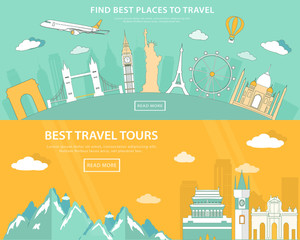 Fototapeta premium Flat design illustration concepts for travelling and tourism. web banner with set of world landmarks and places to travel
