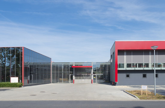 modern red warehouse