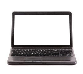 black laptop with white blank screen