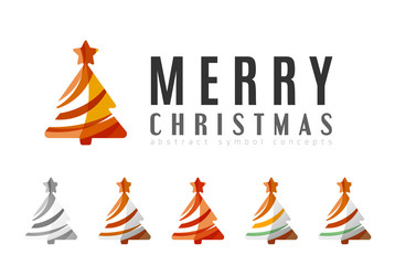 Set of abstract Christmas Tree Icons, business logo concepts