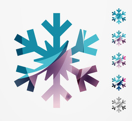 Set of abstract colorful snowflake logo icons, winter concepts