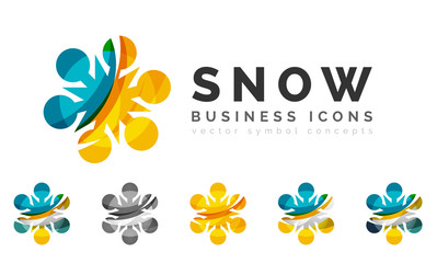 Fototapeta na wymiar Set of abstract colorful snowflake logo icons, winter concepts