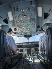 Airplane cockpit fisheye view