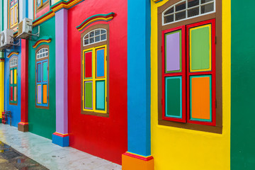 Colorful facade of building in Little India, Singapore