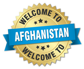 Afghanistan 3d gold badge with blue ribbon