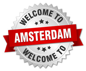 Amsterdam 3d silver badge with red ribbon