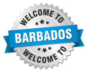 Barbados 3d silver badge with blue ribbon