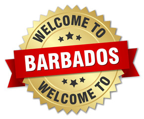 Barbados 3d gold badge with red ribbon