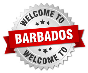 Barbados 3d silver badge with red ribbon