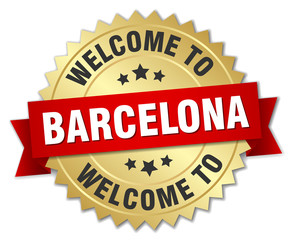 Barcelona 3d gold badge with red ribbon