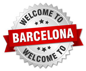 Barcelona 3d silver badge with red ribbon