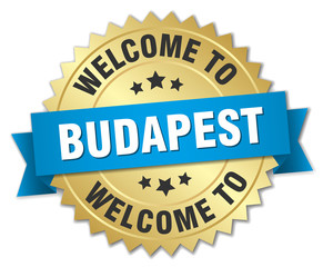 Budapest 3d gold badge with blue ribbon
