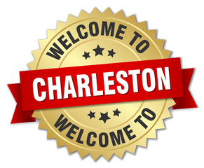 Charleston 3d gold badge with red ribbon