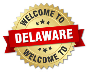 Delaware 3d gold badge with red ribbon