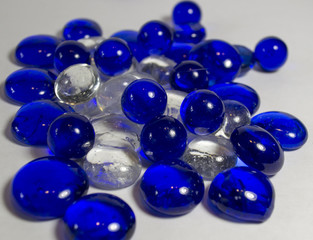 Blue and White Pile of Glass Rocks