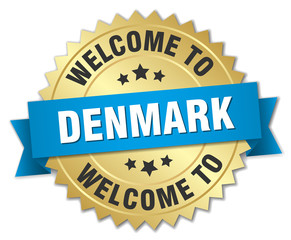 Denmark 3d gold badge with blue ribbon