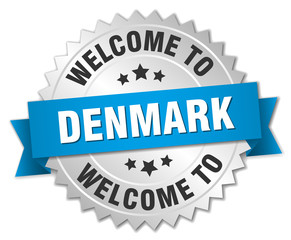 Denmark 3d silver badge with blue ribbon