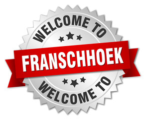 Franschhoek 3d silver badge with red ribbon