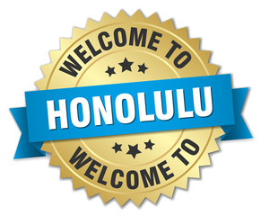 Honolulu 3d gold badge with blue ribbon