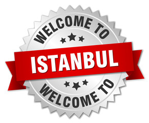 Istanbul 3d silver badge with red ribbon