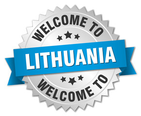 Lithuania 3d silver badge with blue ribbon