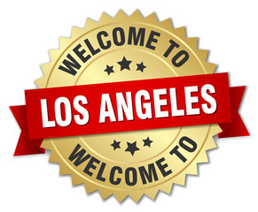 Los Angeles 3d gold badge with red ribbon