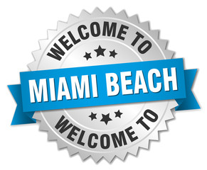 Miami Beach 3d silver badge with blue ribbon