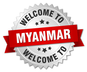 Myanmar 3d silver badge with red ribbon
