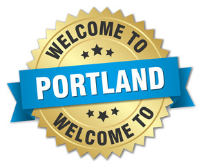Portland 3d gold badge with blue ribbon