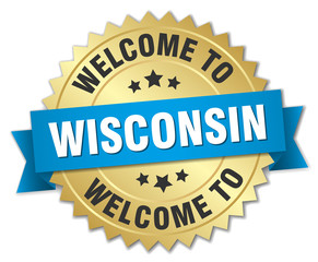 Wisconsin 3d gold badge with blue ribbon