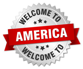 America 3d silver badge with red ribbon
