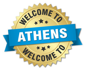 Athens 3d gold badge with blue ribbon