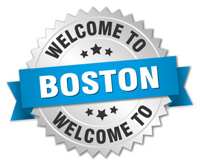 Boston 3d silver badge with blue ribbon