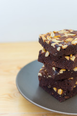 Chocolate and Almond Brownies stack on a plate