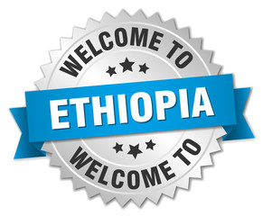 Ethiopia 3d silver badge with blue ribbon