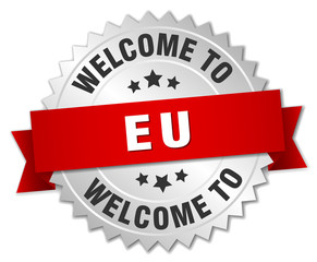 eu 3d silver badge with red ribbon