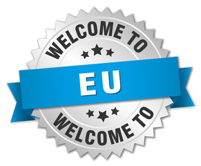 eu 3d silver badge with blue ribbon