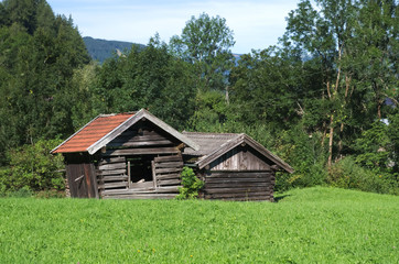 Rustic wooden  buildings in the Austrian Alps
