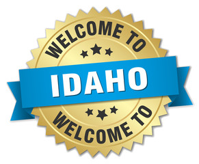 Idaho 3d gold badge with blue ribbon