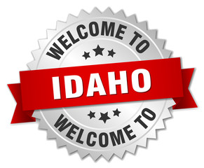 Idaho 3d silver badge with red ribbon