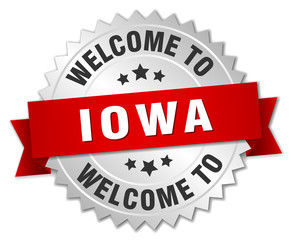 Iowa 3d silver badge with red ribbon