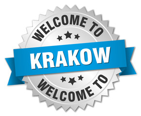 Krakow 3d silver badge with blue ribbon