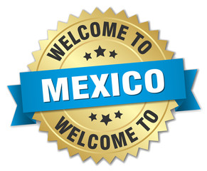 Mexico 3d gold badge with blue ribbon