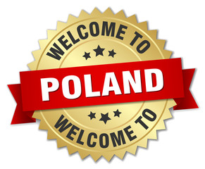 Poland 3d gold badge with red ribbon