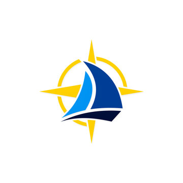  sailing boat star compass vector logo