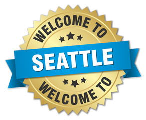 Seattle 3d gold badge with blue ribbon