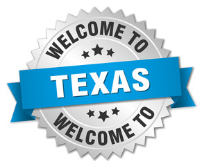 Texas 3d silver badge with blue ribbon