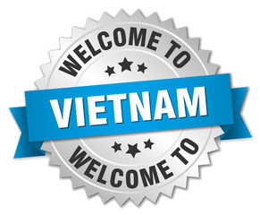 Vietnam 3d silver badge with blue ribbon