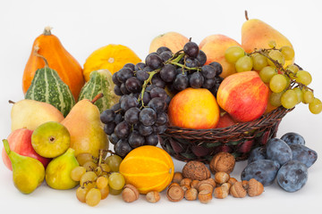 Naklejka na ściany i meble Assortment of fruit on white background