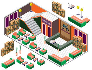 illustration of infographic interior  room concept in isometric graphic